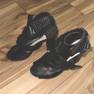 Black Studded Booties with Buckle Straps